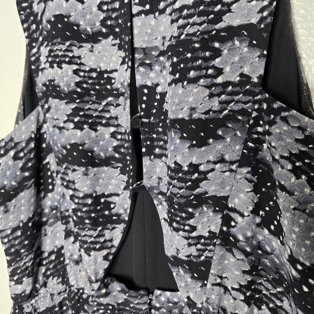 Rebecca Taylor Summer Storm Silk Printed sheath Dress Sz 2 gray black open back - Picture 9 of 10